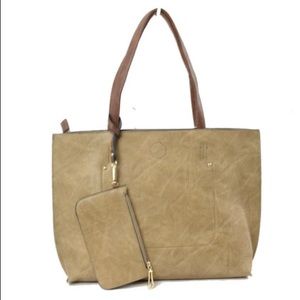 Stone / Brown Tote Bag With Matching Wristlet